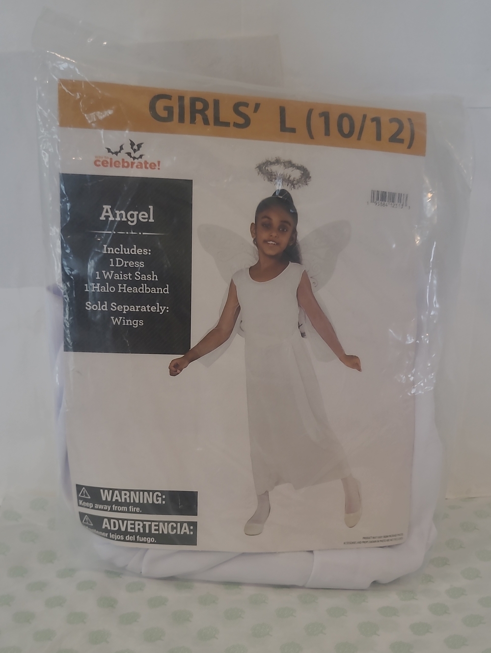 Celebrate! Girls' White Angel Costume Dress with Halo Headband - L (10/12)